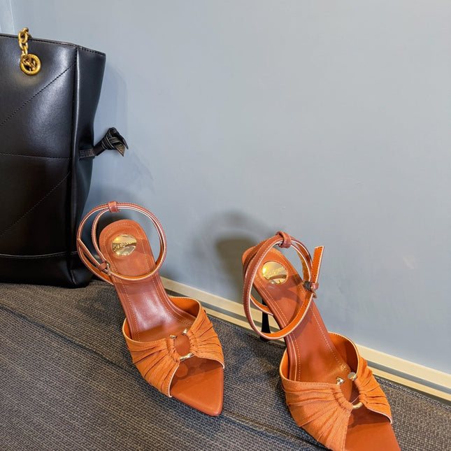 LOLA HIGH SANDALS IN TANGELO ORANGE SMOOTH LAMBSKIN AND DRAPED JERSEY