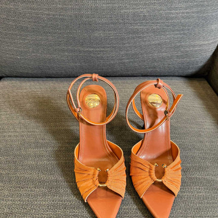 LOLA HIGH SANDALS IN TANGELO ORANGE SMOOTH LAMBSKIN AND DRAPED JERSEY