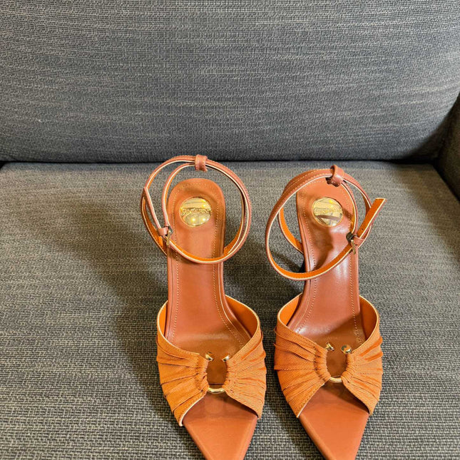 LOLA HIGH SANDALS IN TANGELO ORANGE SMOOTH LAMBSKIN AND DRAPED JERSEY