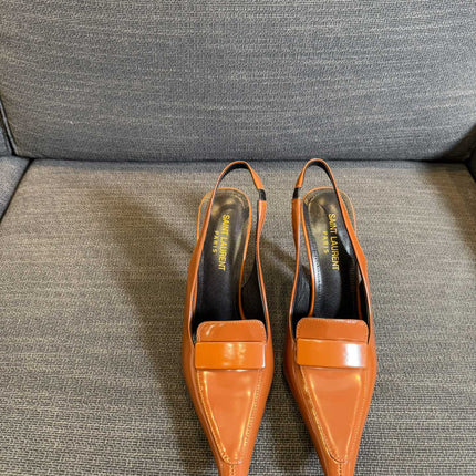 POINTED-TOE SLINGBACK PUMPS IN TANGERINE ORANGE SHINY CALFSKIN