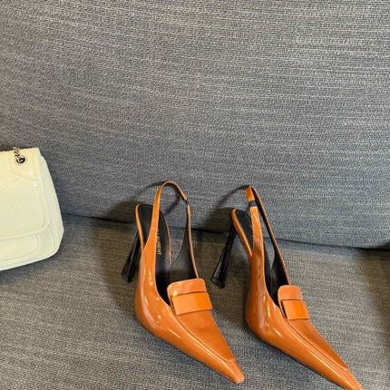 POINTED-TOE SLINGBACK PUMPS IN TANGERINE ORANGE SHINY CALFSKIN