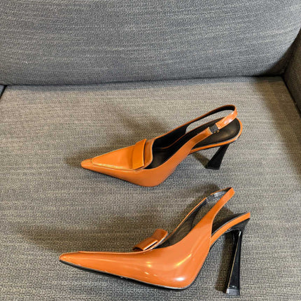 POINTED-TOE SLINGBACK PUMPS IN TANGERINE ORANGE SHINY CALFSKIN