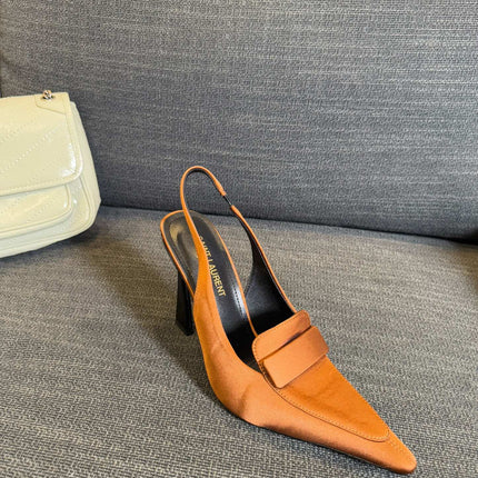 POINTED-TOE SLINGBACK PUMPS IN TANGELO ORANGE SILK