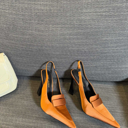 POINTED-TOE SLINGBACK PUMPS IN TANGELO ORANGE SILK