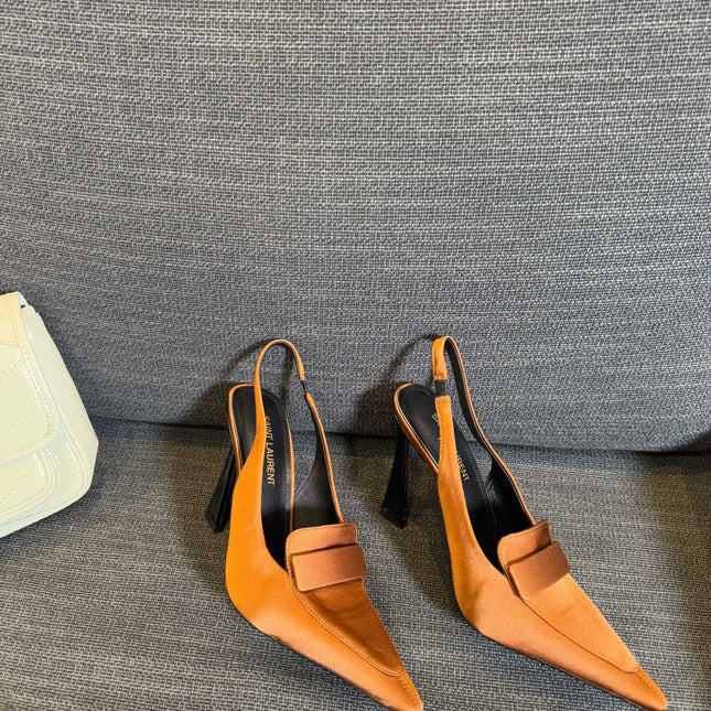 POINTED-TOE SLINGBACK PUMPS IN TANGELO ORANGE SILK
