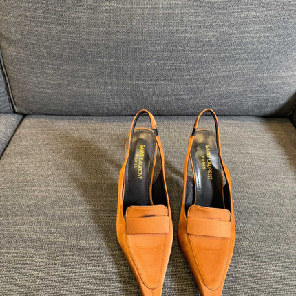 POINTED-TOE SLINGBACK PUMPS IN TANGELO ORANGE SILK