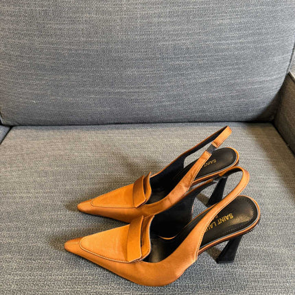 POINTED-TOE SLINGBACK PUMPS IN TANGELO ORANGE SILK