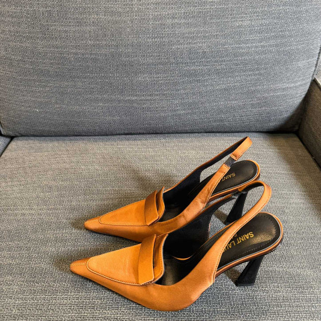 POINTED-TOE SLINGBACK PUMPS IN TANGELO ORANGE SILK