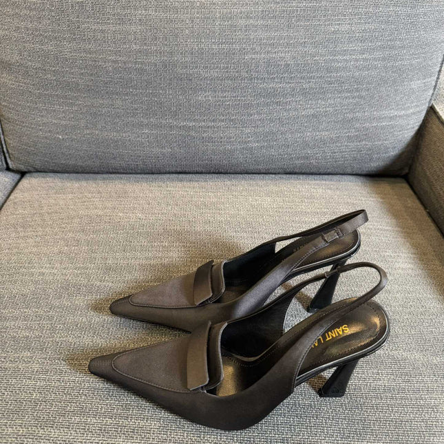 POINTED-TOE SLINGBACK PUMPS IN BLACK SILK