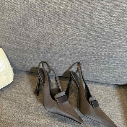 POINTED-TOE SLINGBACK PUMPS IN BLACK SILK