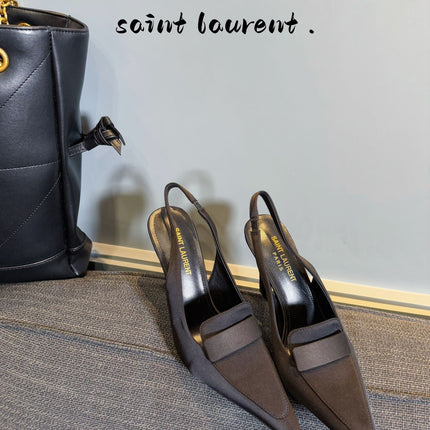 POINTED-TOE SLINGBACK PUMPS IN BLACK SILK