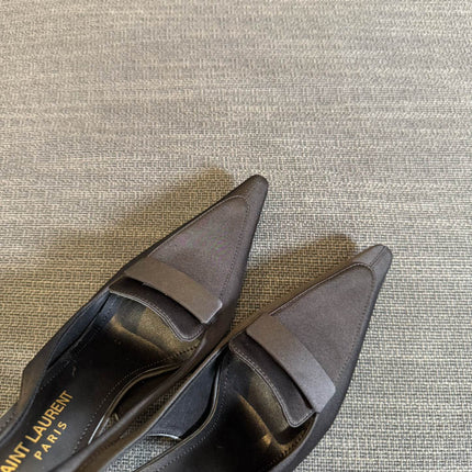 POINTED-TOE SLINGBACK PUMPS IN BLACK SILK