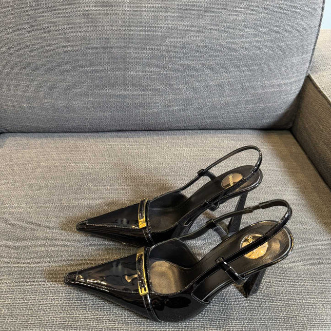 JACQUELINE SLINGBACK PUMPS IN BLACK PATENT LAMBSKIN