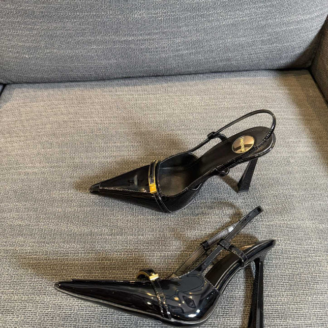 JACQUELINE SLINGBACK PUMPS IN BLACK PATENT LAMBSKIN