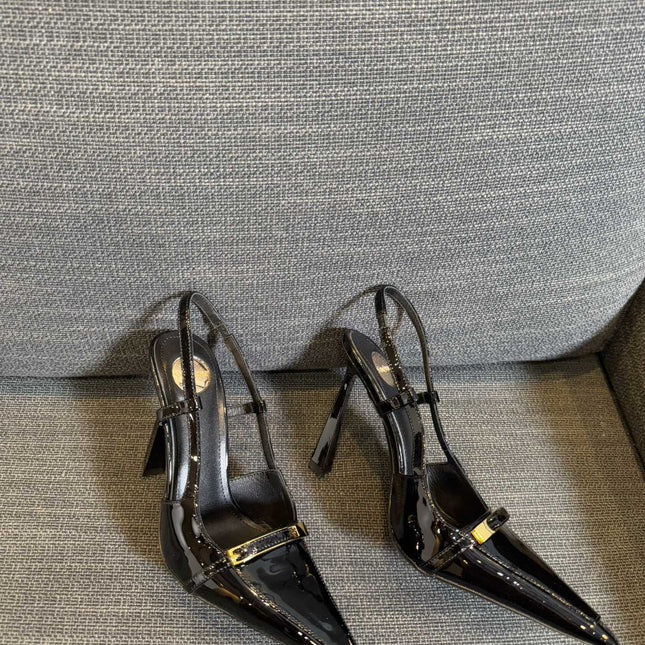 JACQUELINE SLINGBACK PUMPS IN BLACK PATENT LAMBSKIN