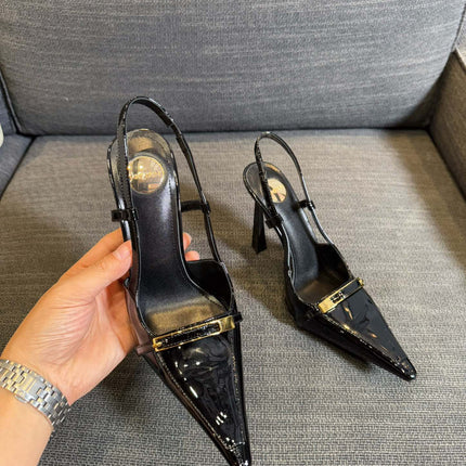 JACQUELINE SLINGBACK PUMPS IN BLACK PATENT LAMBSKIN