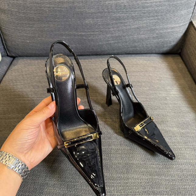 JACQUELINE SLINGBACK PUMPS IN BLACK PATENT LAMBSKIN