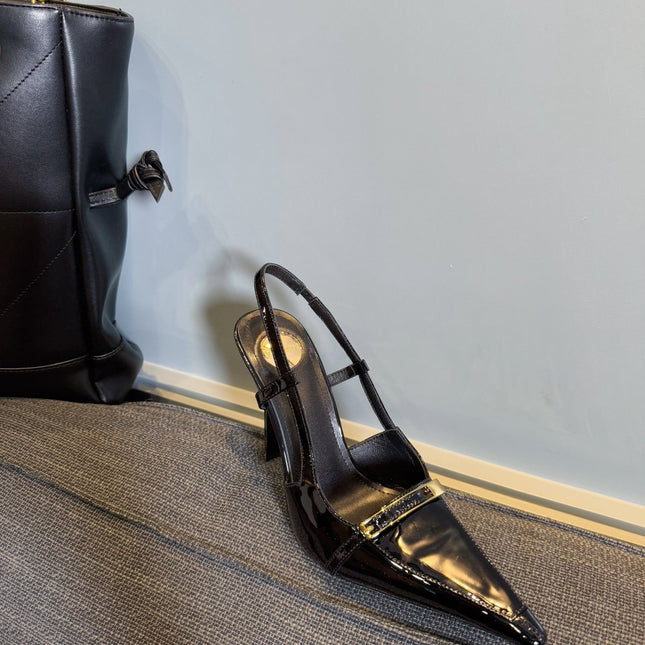 JACQUELINE SLINGBACK PUMPS IN BLACK PATENT LAMBSKIN