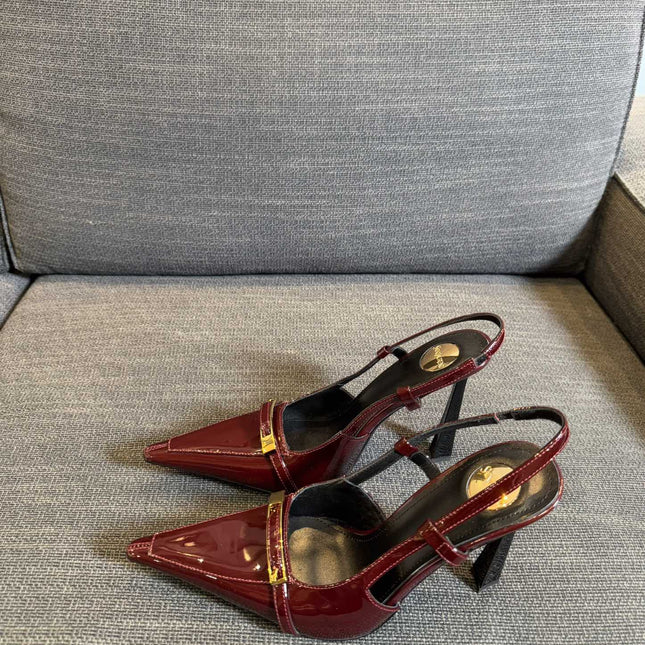 JACQUELINE SLINGBACK PUMPS IN WINE RED PATENT LAMBSKIN