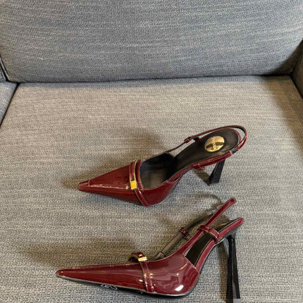 JACQUELINE SLINGBACK PUMPS IN WINE RED PATENT LAMBSKIN