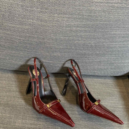 JACQUELINE SLINGBACK PUMPS IN WINE RED PATENT LAMBSKIN