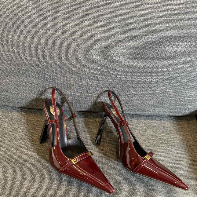 JACQUELINE SLINGBACK PUMPS IN WINE RED PATENT LAMBSKIN