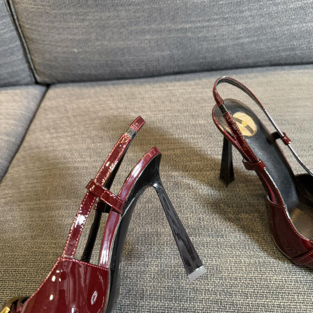 JACQUELINE SLINGBACK PUMPS IN WINE RED PATENT LAMBSKIN
