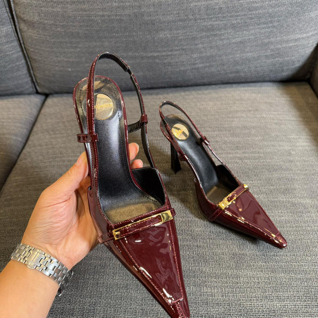 JACQUELINE SLINGBACK PUMPS IN WINE RED PATENT LAMBSKIN