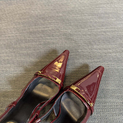 JACQUELINE SLINGBACK PUMPS IN WINE RED PATENT LAMBSKIN