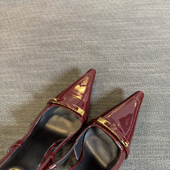 JACQUELINE SLINGBACK PUMPS IN WINE RED PATENT LAMBSKIN
