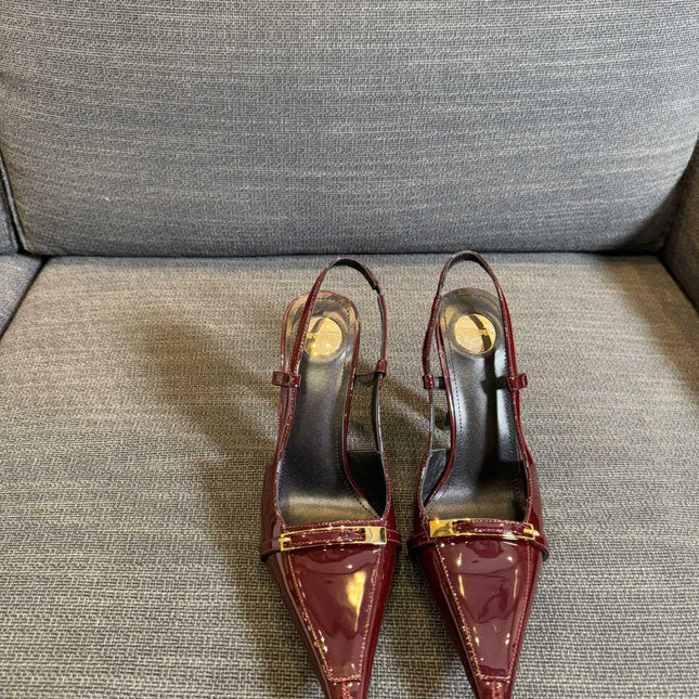 JACQUELINE SLINGBACK PUMPS IN WINE RED PATENT LAMBSKIN