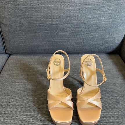 DEBBIE PLATFORM SANDALS IN BEIGE SATIN