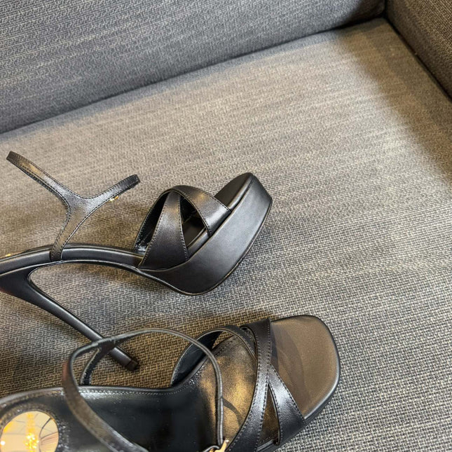 DEBBIE PLATFORM SANDALS IN BLACK SMOOTH LAMBSKIN