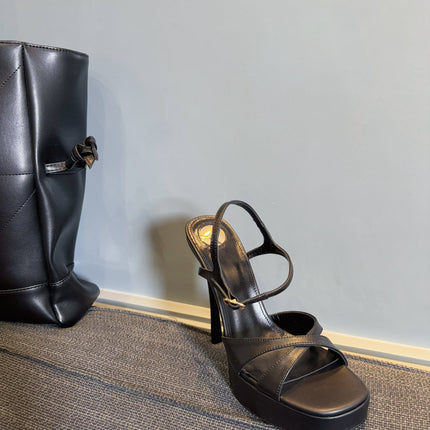 DEBBIE PLATFORM SANDALS IN BLACK SMOOTH LAMBSKIN