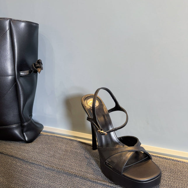 DEBBIE PLATFORM SANDALS IN BLACK SMOOTH LAMBSKIN