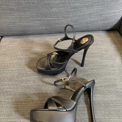 DEBBIE PLATFORM SANDALS IN BLACK SMOOTH LAMBSKIN