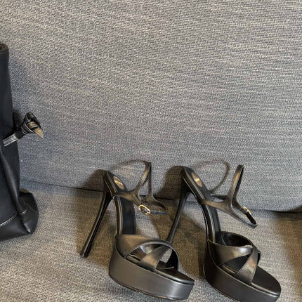 DEBBIE PLATFORM SANDALS IN BLACK SMOOTH LAMBSKIN