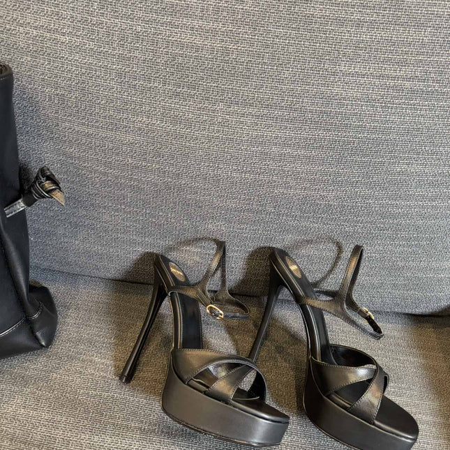 DEBBIE PLATFORM SANDALS IN BLACK SMOOTH LAMBSKIN
