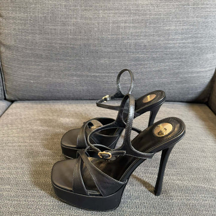 DEBBIE PLATFORM SANDALS IN BLACK SMOOTH LAMBSKIN