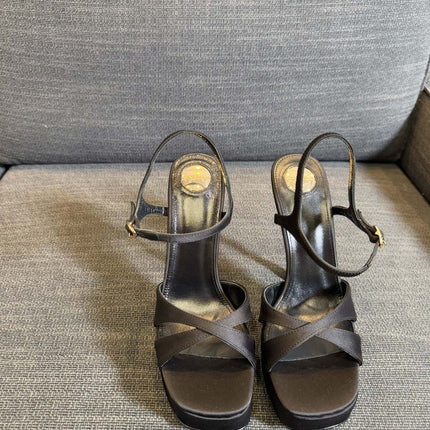 DEBBIE PLATFORM SANDALS IN BLACK SATIN