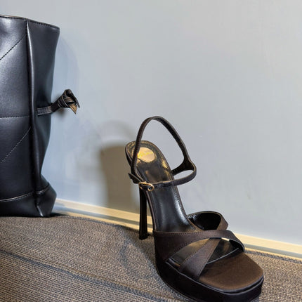 DEBBIE PLATFORM SANDALS IN BLACK SATIN