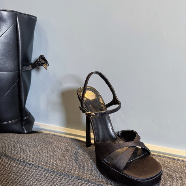 DEBBIE PLATFORM SANDALS IN BLACK SATIN