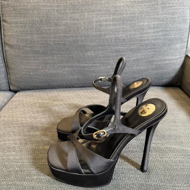 DEBBIE PLATFORM SANDALS IN BLACK SATIN