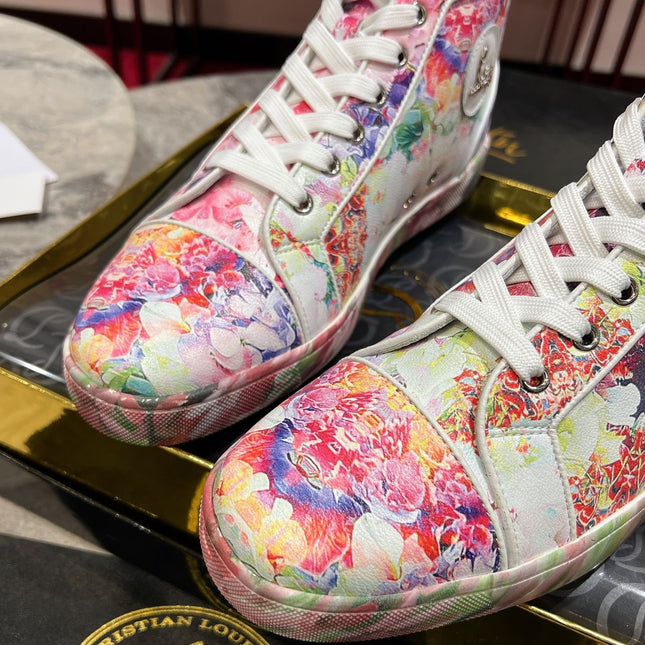 LOUIS ORLATO FLORAL PRINT HIGH-TOP SNEAKERS IN MULTICOLOR CALFSKIN