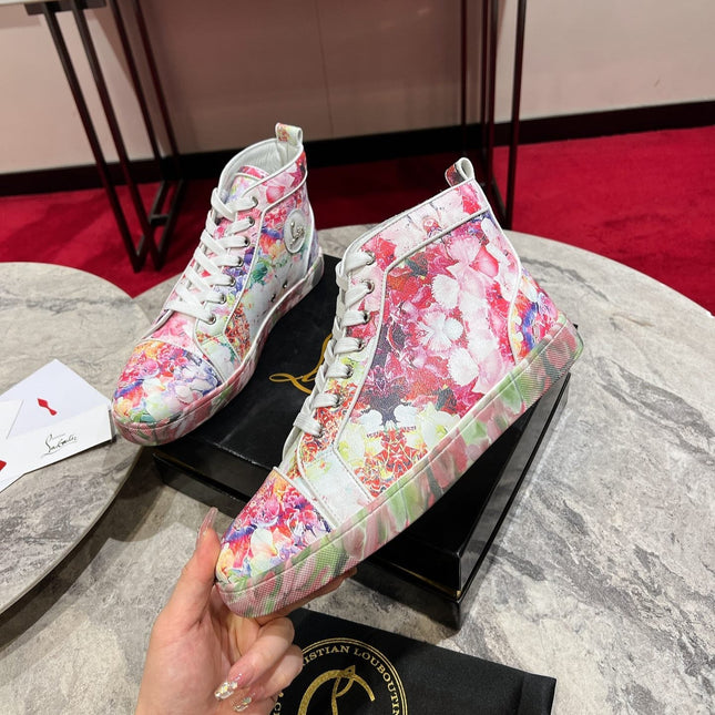 LOUIS ORLATO FLORAL PRINT HIGH-TOP SNEAKERS IN MULTICOLOR CALFSKIN