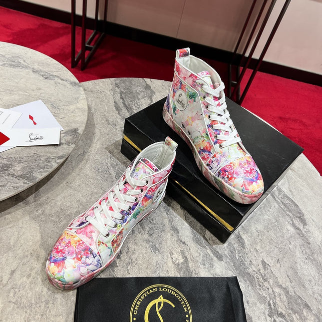 LOUIS ORLATO FLORAL PRINT HIGH-TOP SNEAKERS IN MULTICOLOR CALFSKIN