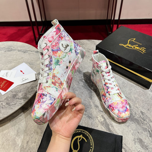 LOUIS ORLATO FLORAL PRINT HIGH-TOP SNEAKERS IN MULTICOLOR CALFSKIN