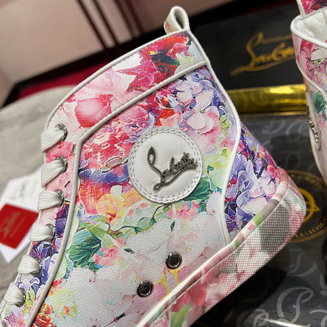LOUIS ORLATO FLORAL PRINT HIGH-TOP SNEAKERS IN MULTICOLOR CALFSKIN