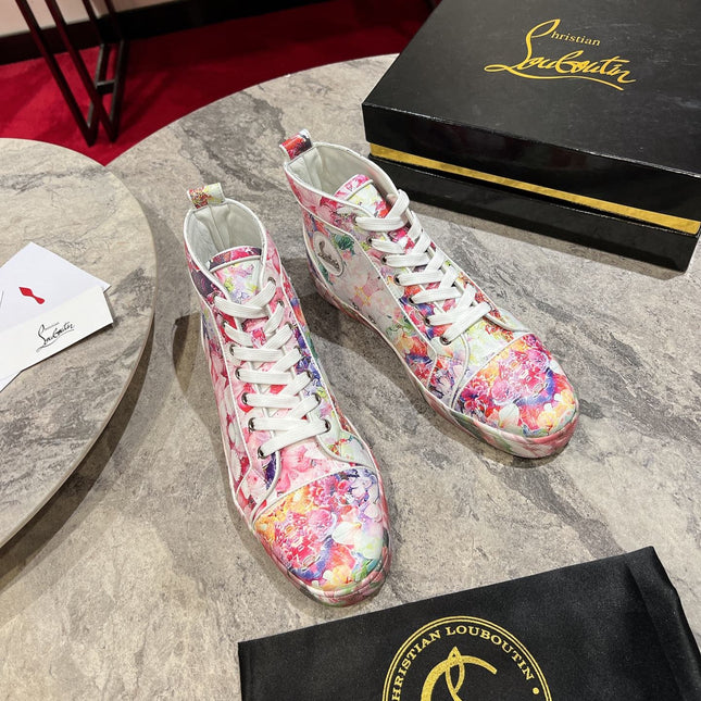 LOUIS ORLATO FLORAL PRINT HIGH-TOP SNEAKERS IN MULTICOLOR CALFSKIN