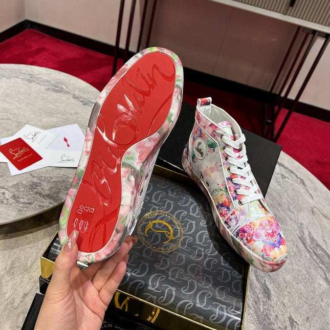 LOUIS ORLATO FLORAL PRINT HIGH-TOP SNEAKERS IN MULTICOLOR CALFSKIN